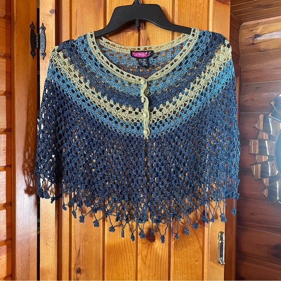 Say What? Blue‎ and Gold Camisole Shawl - Picture 1 of 5